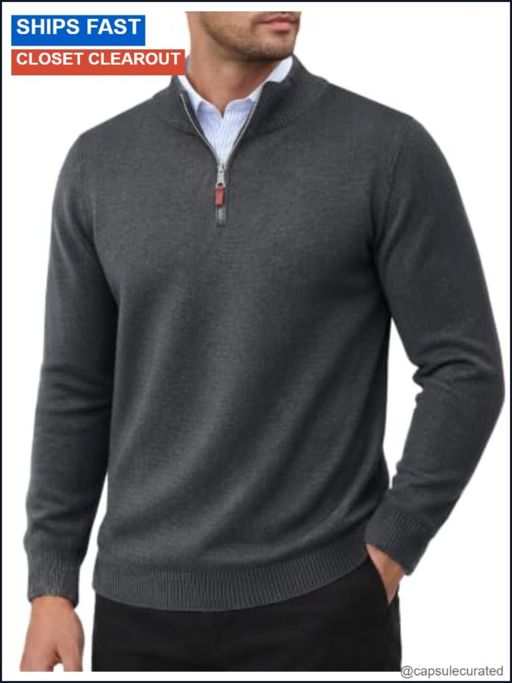 Men's Cotton Quarter Zip Pullover Sweater Long Sleeve Knit Fall Top